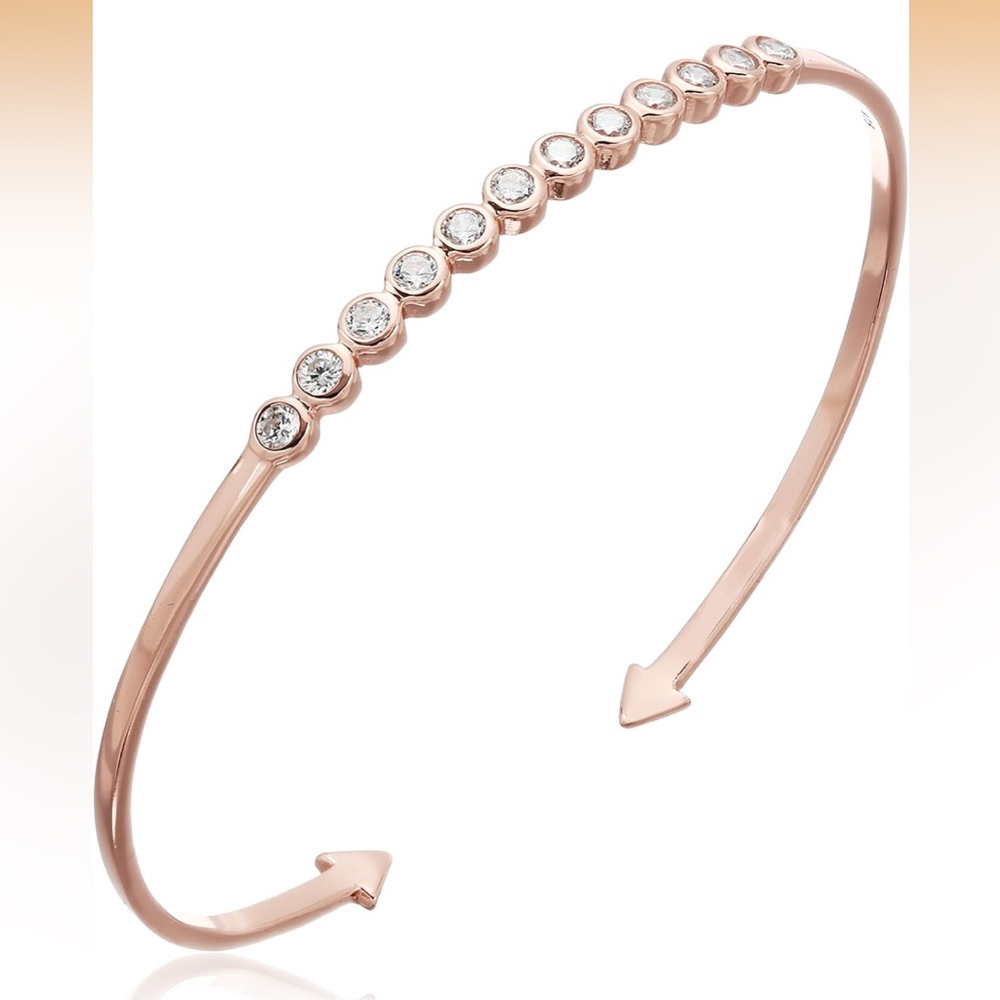 SHASHI Bezel 18K Rose Gold Vermeil Cuff Bracelet Cubic Zirconia